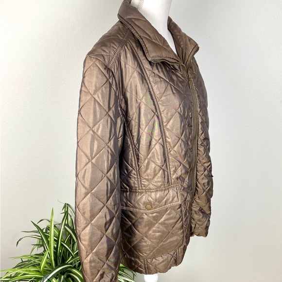 Jane Ashley, Plus Size 2X Jacket Brown Quilted Full Zip Pockets - Picture 9 of 14